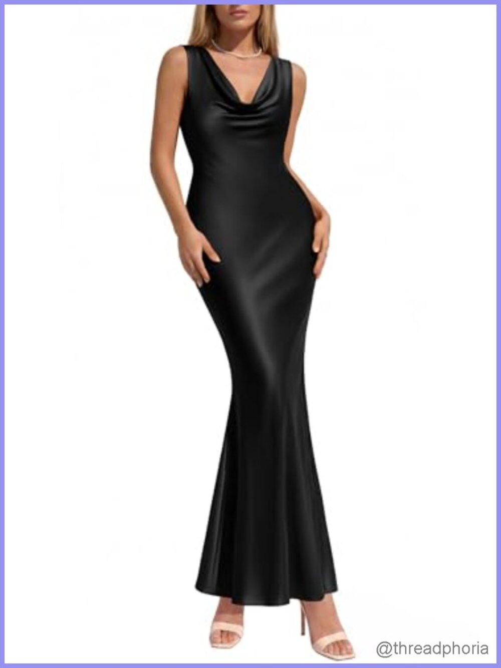 Cowl Neck Sleeveless Satin Bodycon Maxi Dress Mermaid Hem Formal